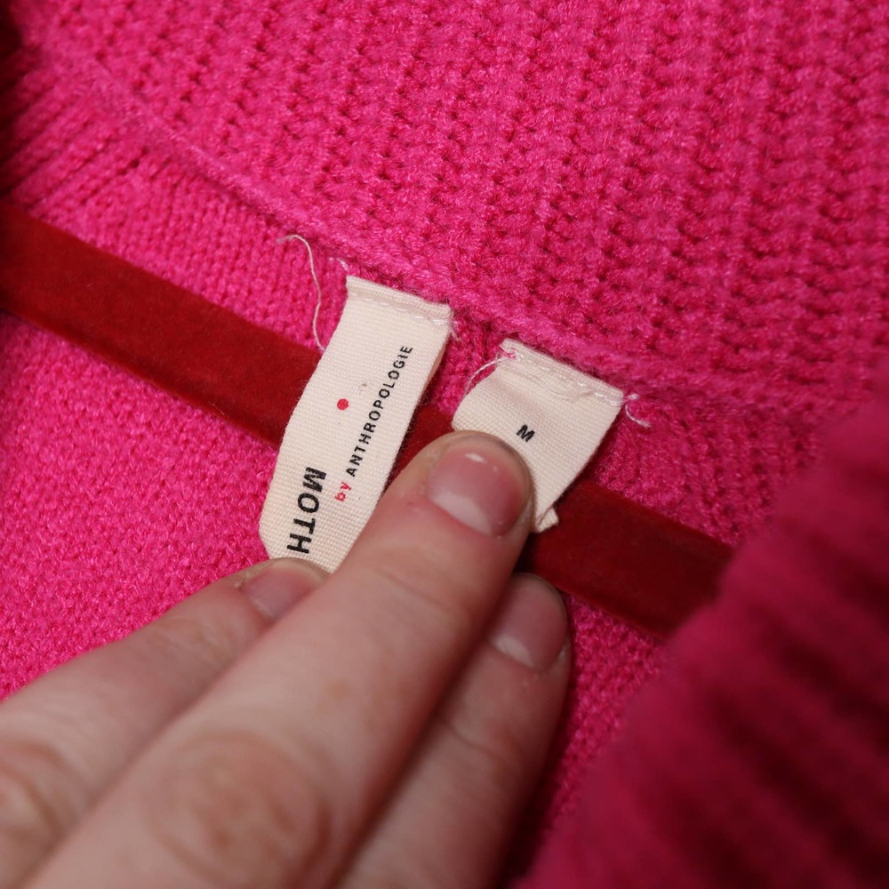 ANTHROPOLOGIE MOTH Brenda Cowl Neck Sweater Hot Pink Size M Loose Fit Pullover - Picture 6 of 10